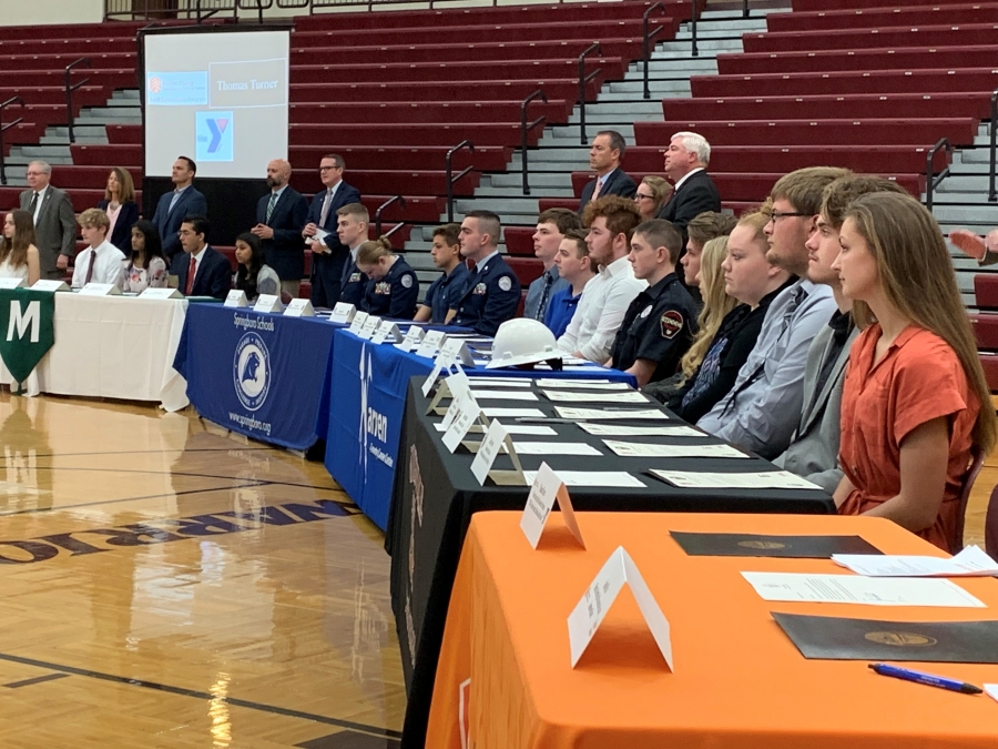 table with many students